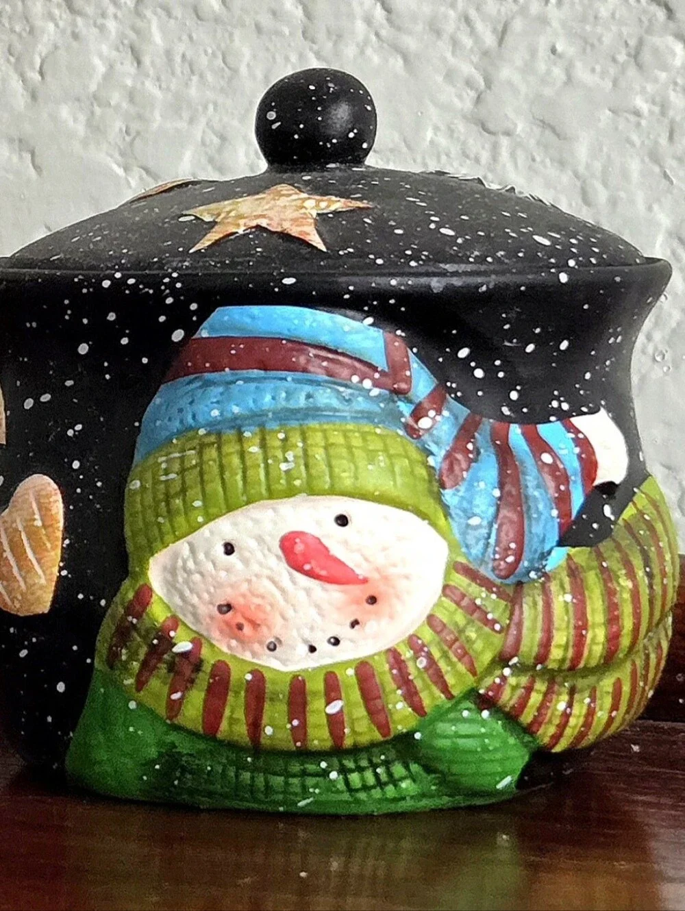 Susan Winget Set 2 Small Snowman Candle Crocks, New In Box Ceramic Holiday Decor